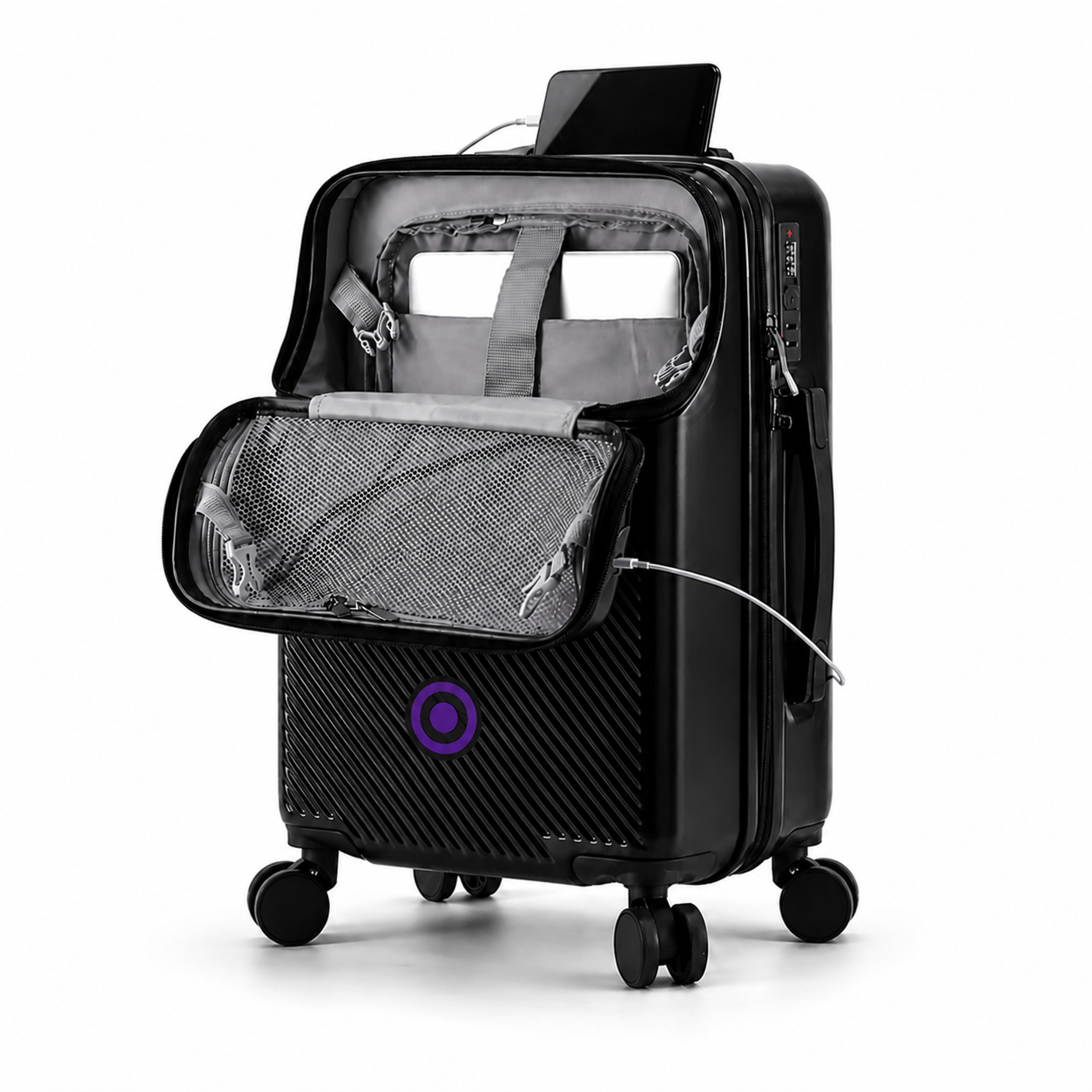 Legeum Compact Cabin Suitcase with Cup Holder and Silent Wheels