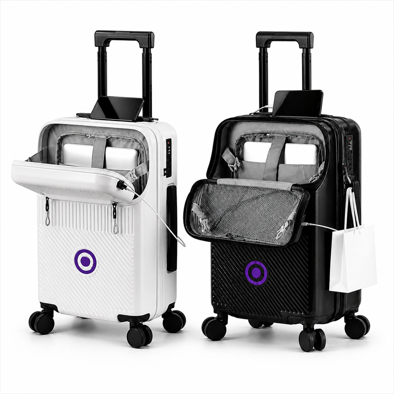 Legeum Compact Cabin Suitcase with Cup Holder and Silent Wheels